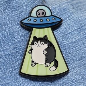Alien Abducting Cat Enamel Pin